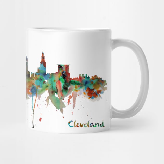 Cleveland Watercolor Skyline by Marian Voicu